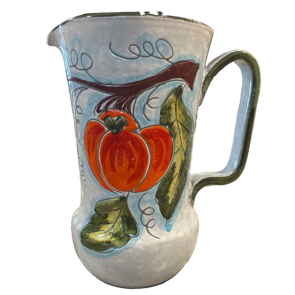 Vtg Handmade/Handpainted Majolica Fruit Pitcher Glazed Italy #66/22